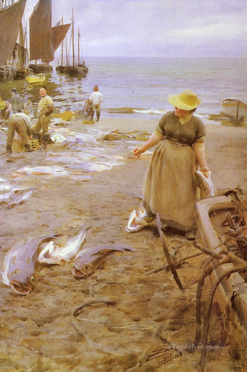 Fiskmarknad I St Ives foremost Sweden Anders Zorn Oil Paintings